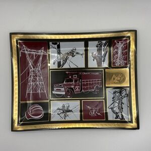 Vintage MCM Electric Company Lineman Commemorative Glass Tray